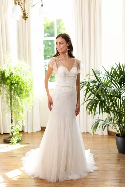 Seattle W425 Modern Fit Flare Beaded Bridal Gown True Bride